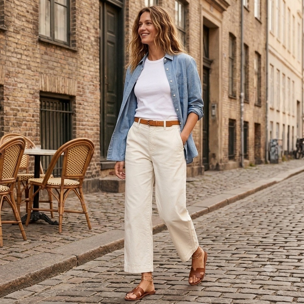J.Crew‎ Slim Wide-Leg Chino Pants (High Rise Cotton) Ivory 26P